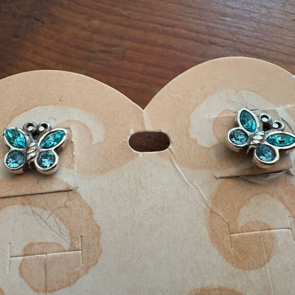 BRIGHTON BUTTERFLY SPARKLE WINGS STUD EARRINGS; NWT SILVER BLUE CRYSTAL - Picture 4 of 5